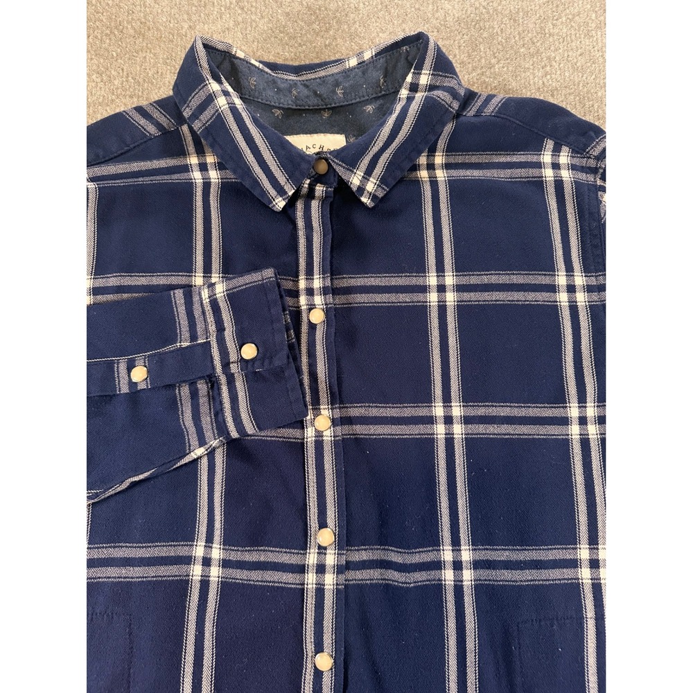 Jachs Girlfriend Mens Navy Blue White Plaid Snap Button Down Shirt Size M